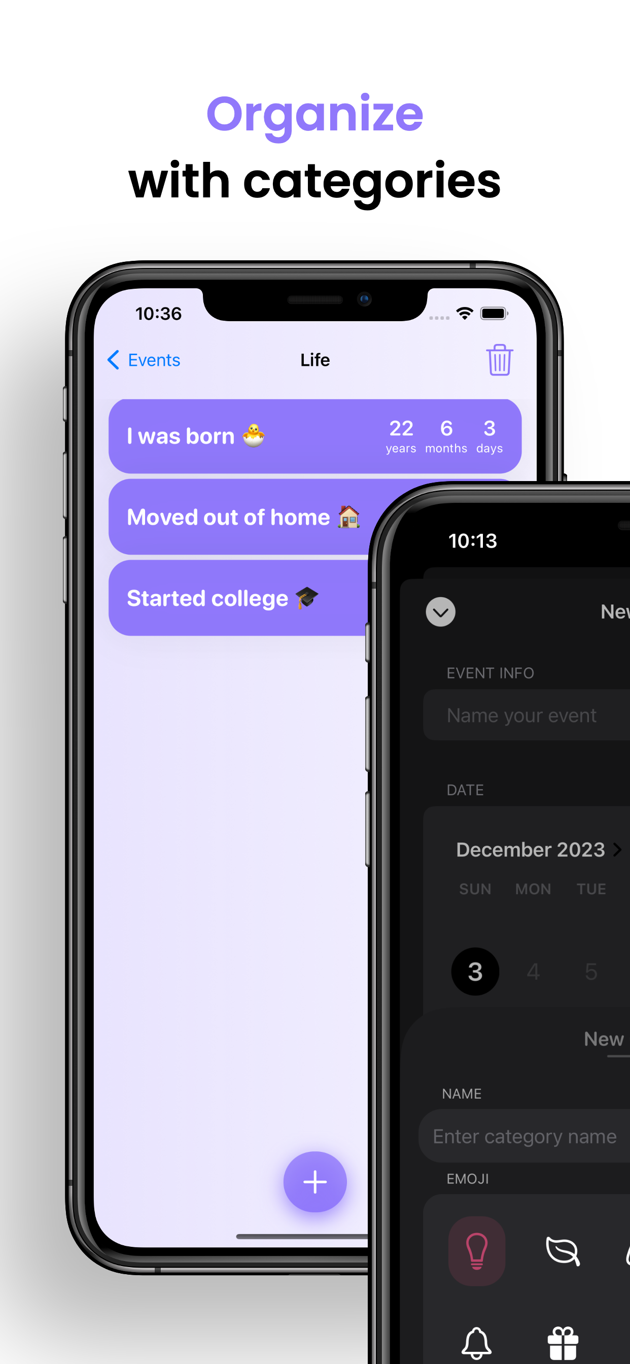 Organizing events with categories